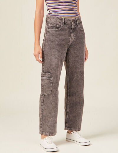 Jeans cargo taille haute noir femme