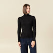 T-shirt cintr&eacute; manches longues col roul&eacute; noir femme