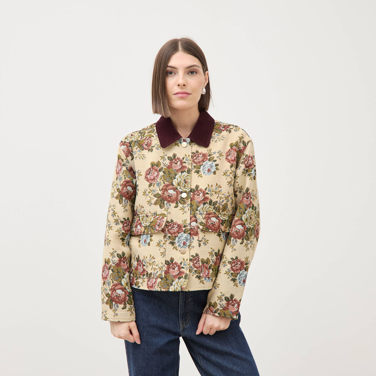 Veste manches longues doubl&eacute;e beige femme