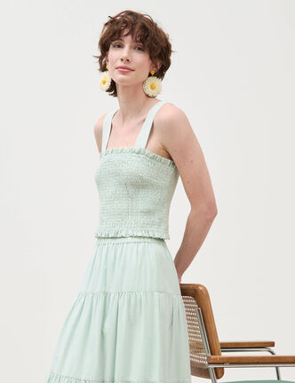 Top cintr&eacute; court &agrave; bretelles col carr&eacute; vert pastel femme