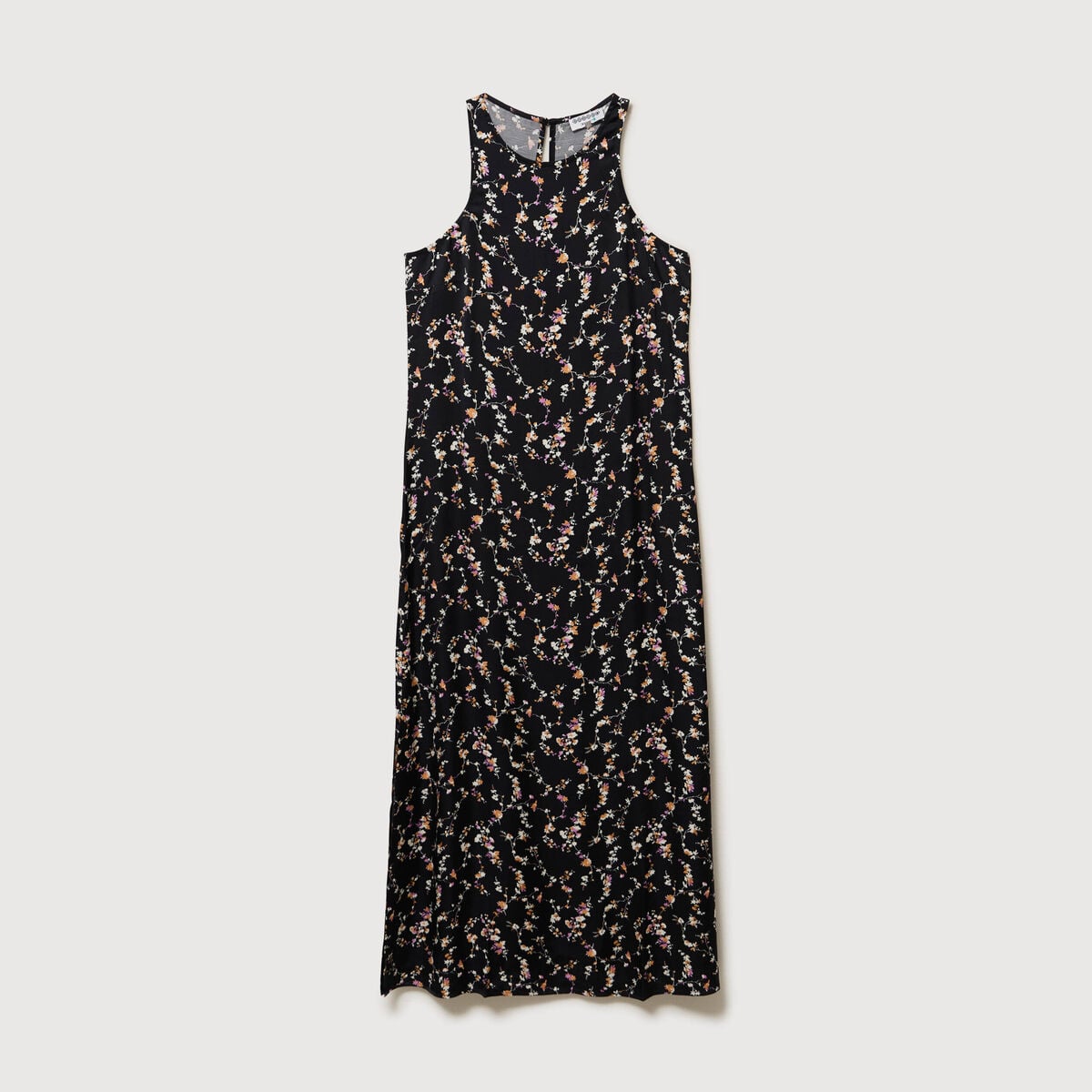 Robe longue droite sans manches noir femme