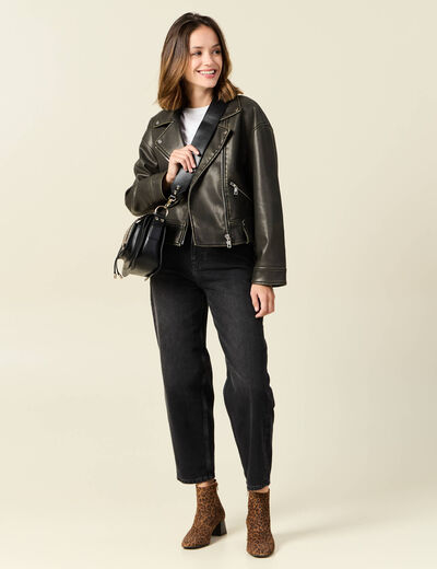Jeans barrel taille haute denim noir femme