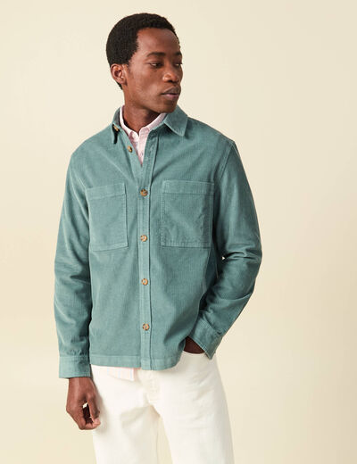Surchemise courte droite en velours bleu gris homme
