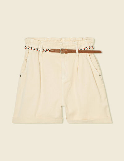 Short paperbag ceinturé creme femme
