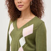 Pull col v manches longues vert femme
