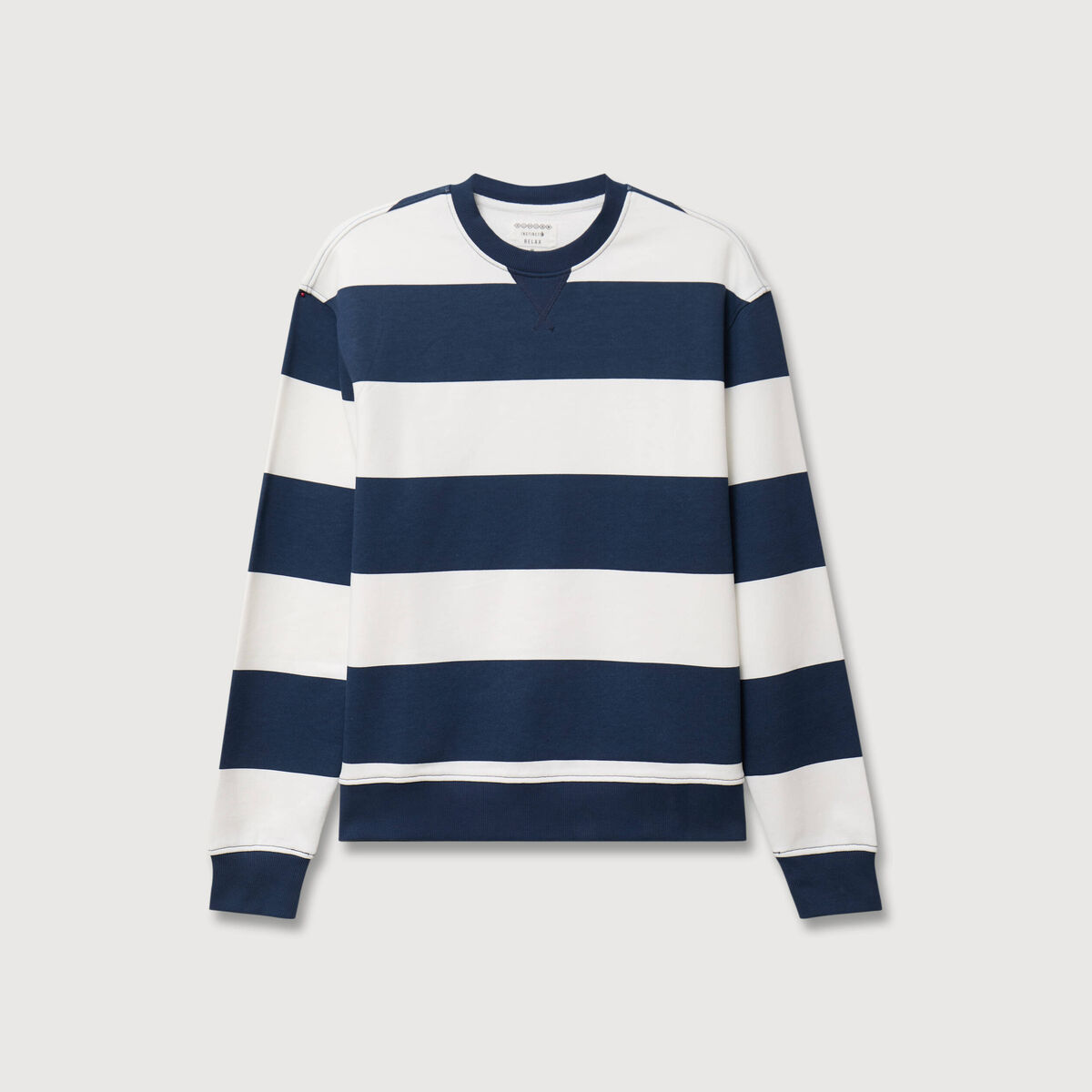 Sweat ray&eacute; col rond manches longues bleu marine homme