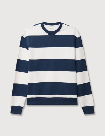 Sweat ray&eacute; col rond manches longues bleu marine homme