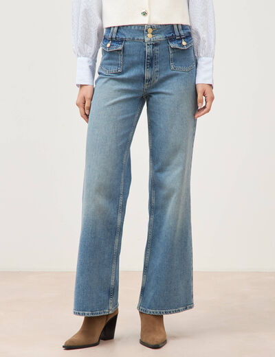 Jeans bootcut taille haute denim used femme