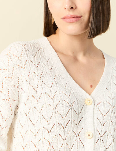 Gilet manches longues ajouré ecru femme