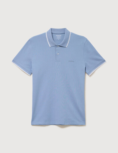 Polo cintr&eacute; en coton manches courtes bleu gris homme