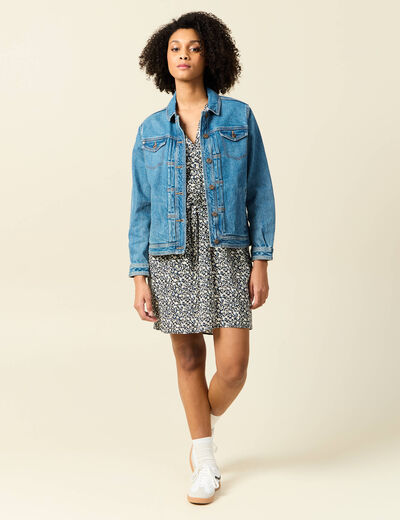 Robe droite fluide ceinturée bleu femme