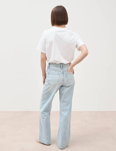 Jeans large taille haute denim bleach femme