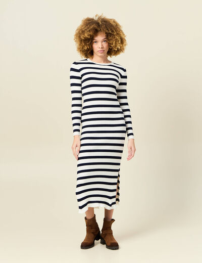 Robe tricot longue ajustée bleu marine femme