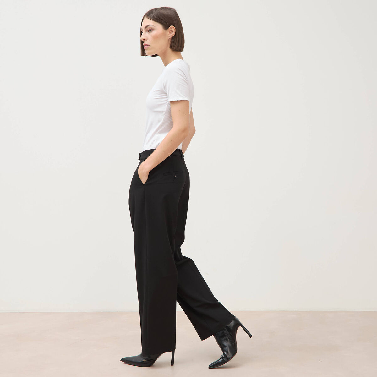 Pantalon droit taille haute noir femme