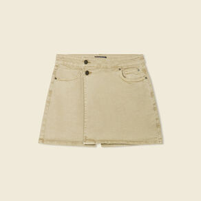 Jupe-short droite en jean vert kaki femme