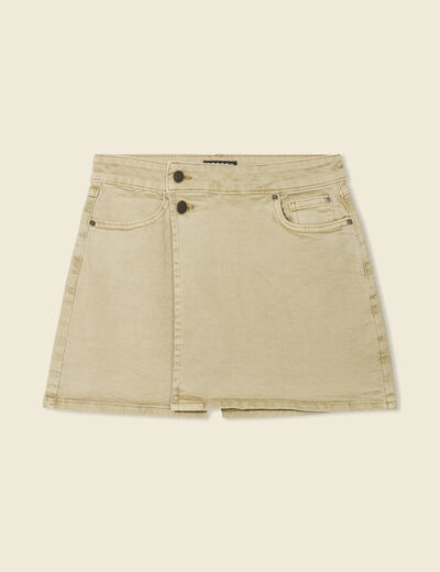 Jupe-short droite en jean vert kaki femme