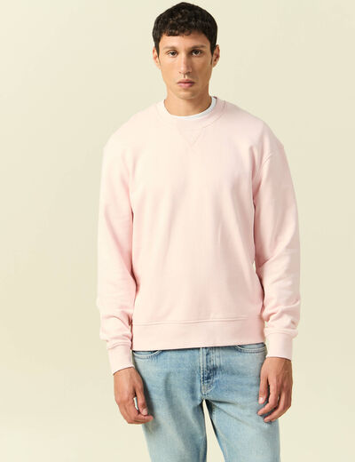 Sweat manches longues en coton rose poudr&eacute;e homme
