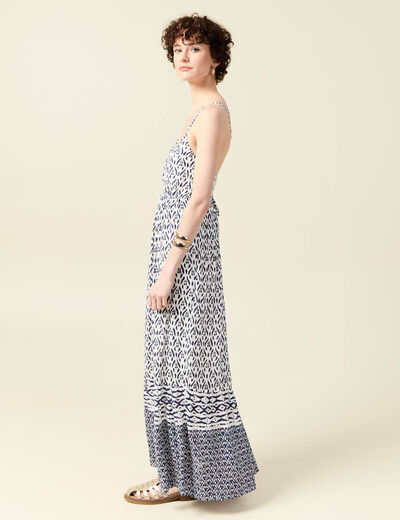 Robe longue évasée fluide bleu femme