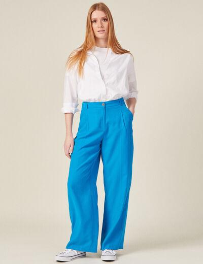 Pantalon large à pinces bleu femme
