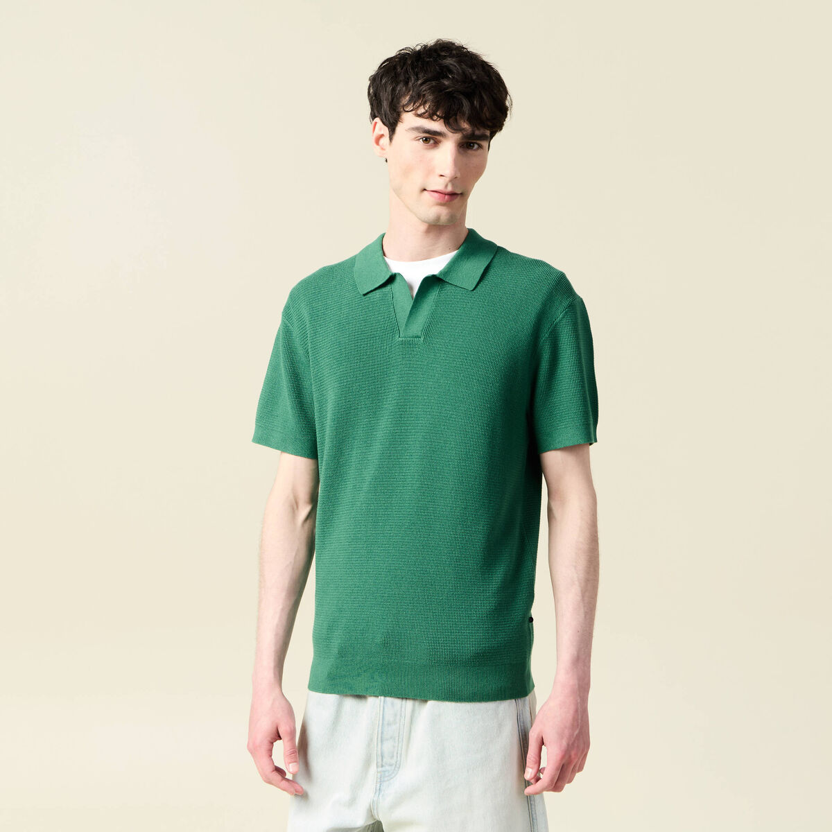 Polo cintré manches courtes vert homme