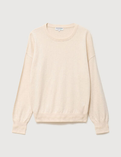 Pull oversize col bateau manches longues creme femme