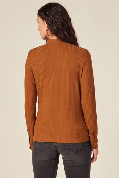 T-shirt manches longues marron femme