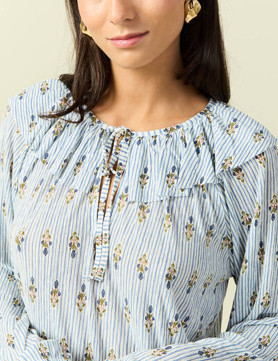 Blouse col rond manches longues bleu ciel femme