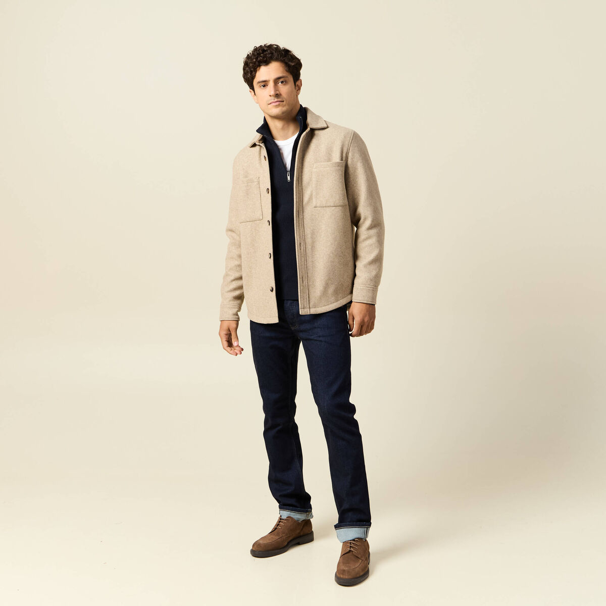 Pull col camionneur bleu marine homme