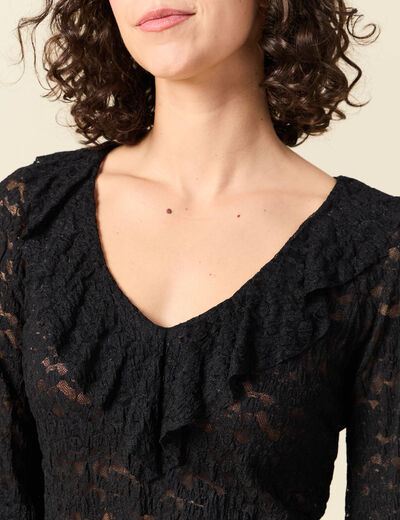 Blouse droite courte manches longues noir femme
