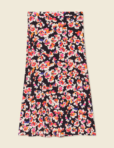 Jupe midi évasée fluide noir femme