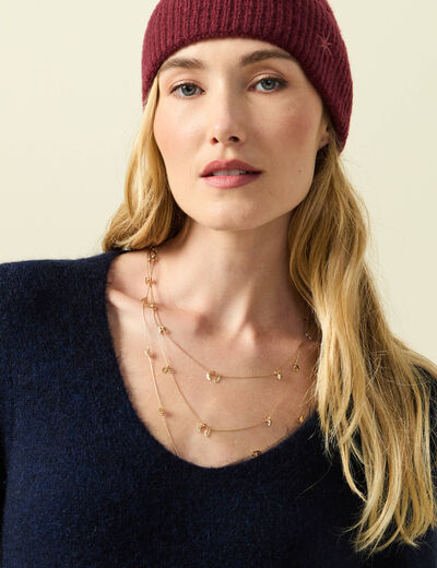 Pull col V manches longues bleu marine femme