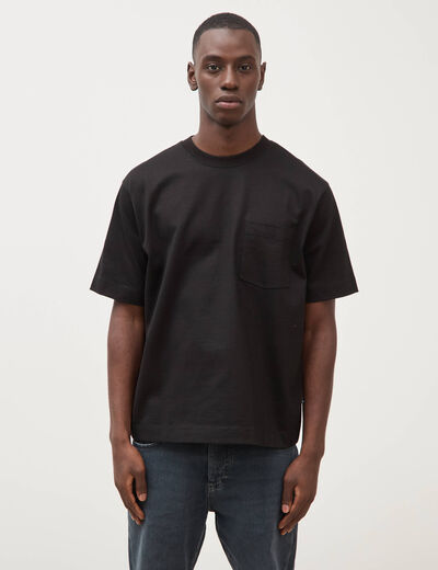 T-shirt droit en coton col ras du cou noir homme