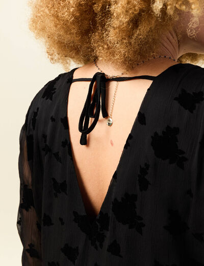 Robe manches longues en voile doubl&eacute;e noir femme