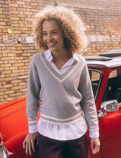 Pull manches longues gris clair femme