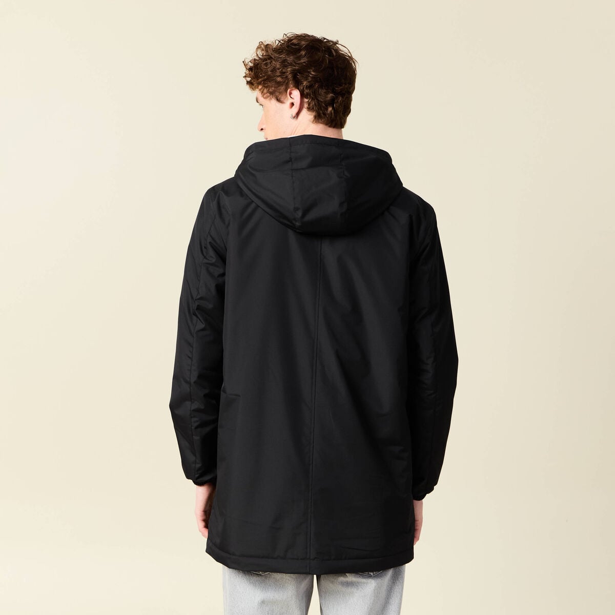 Parka longue droite &agrave; capuche noir homme