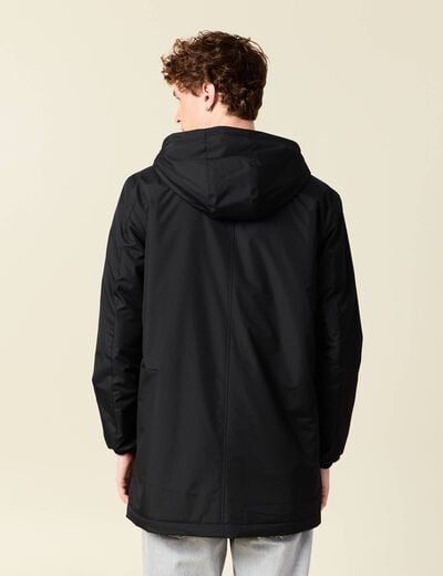 Parka longue droite &agrave; capuche noir homme