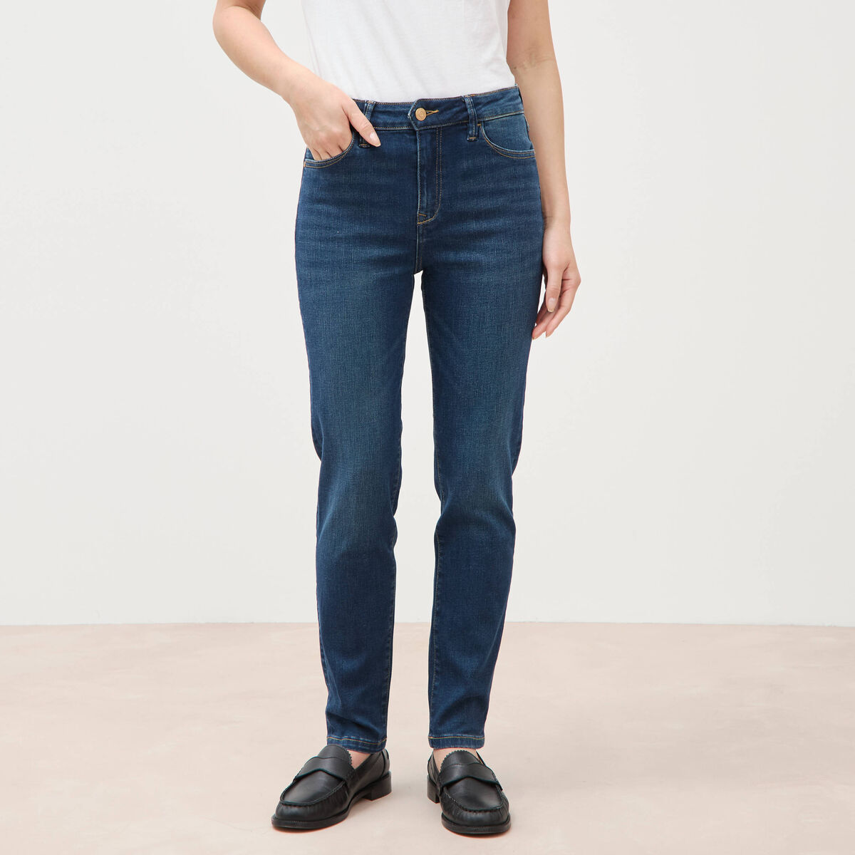Jeans slim taille haute 7/8&egrave;me denim brut femme