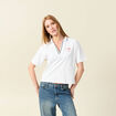 T-shirt droit court col V en coton blanc femme