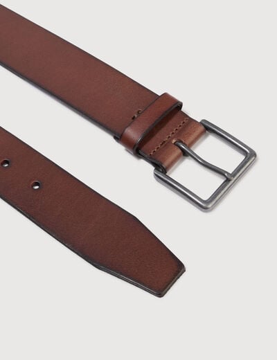 Ceinture large en cuir taupe homme