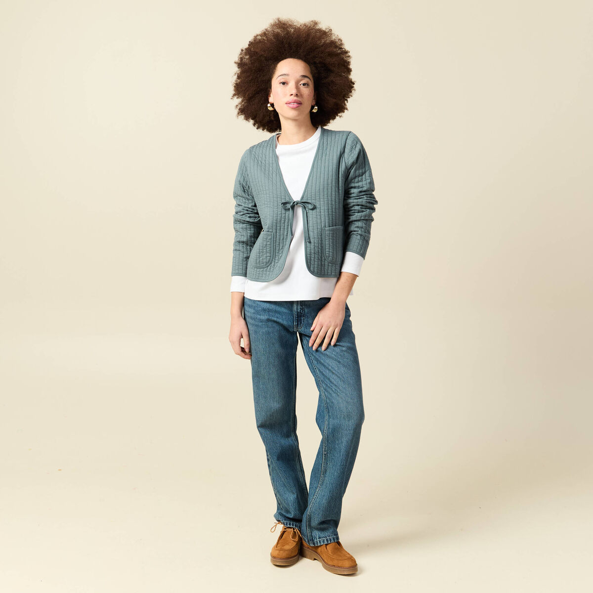 T-shirt en coton manches longues blanc femme