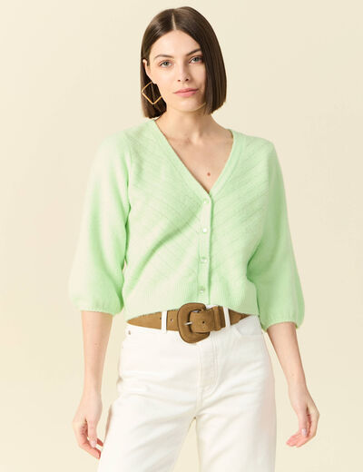 Gilet manches 3/4 vert clair femme