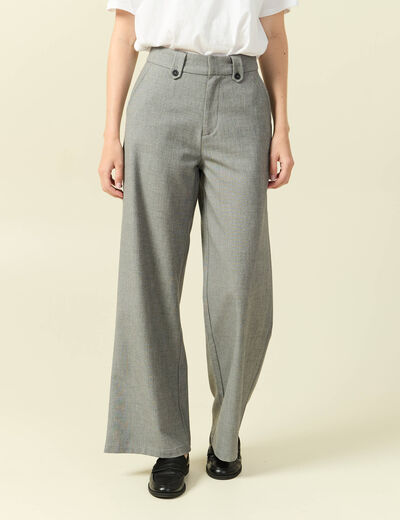 Pantalon large taille haute fluide gris femme