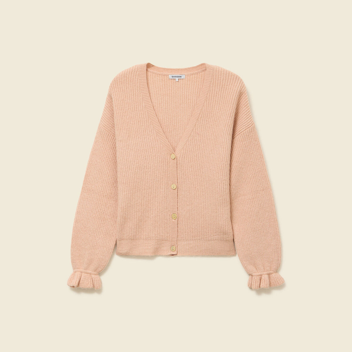 Gilet manches longues col v rose champagne femme