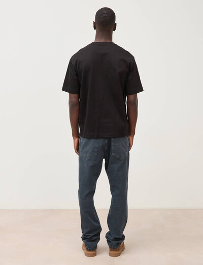 T-shirt droit en coton col ras du cou noir homme