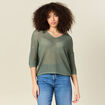 Pull col en V éco-responsable vert kaki femme