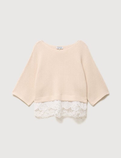 Pull col bateau manches courtes ivoire femme