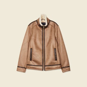 Blouson suédine zippé marron foncé homme