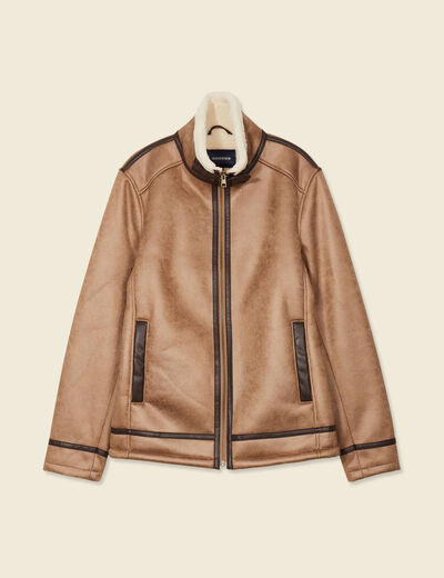 Blouson suédine zippé marron foncé homme