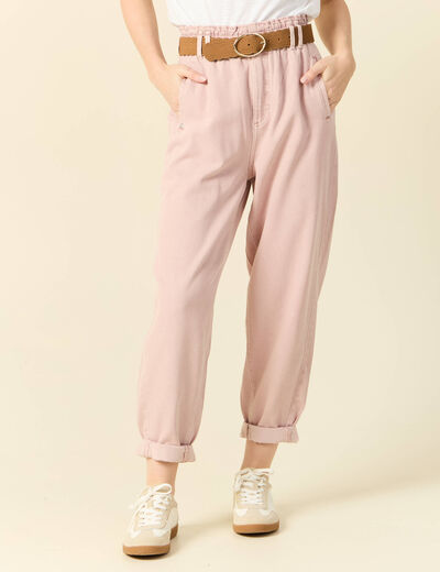 Jeans slouchy 7/8ème rose clair femme