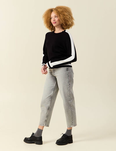 Pull col rond manches longues noir femme